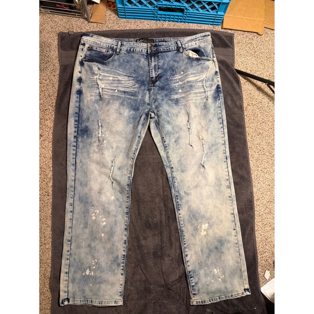 Switch Remarkable Mens 44x32 Slim Straight Acid Wash Distressed Splatter Jeans